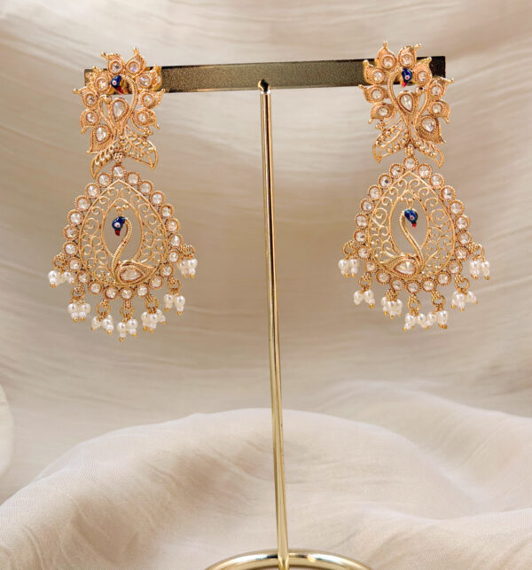 Golden-kundan Peacock Earrings