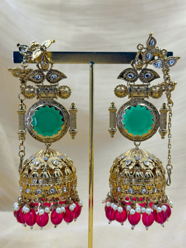 Green stone Jhumkas with chain