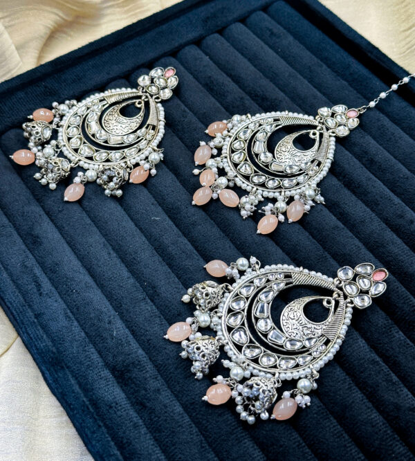 Oxidized peach chand baali with tikka set