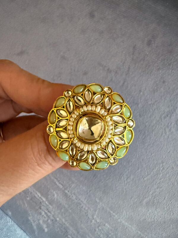 Golden-Sea green kundan ring