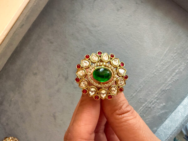Red-Green kundan stone ring