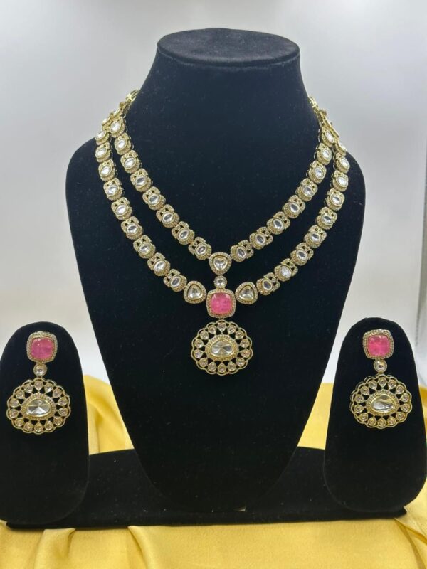 Double layer kundan oval necklace set-NE039