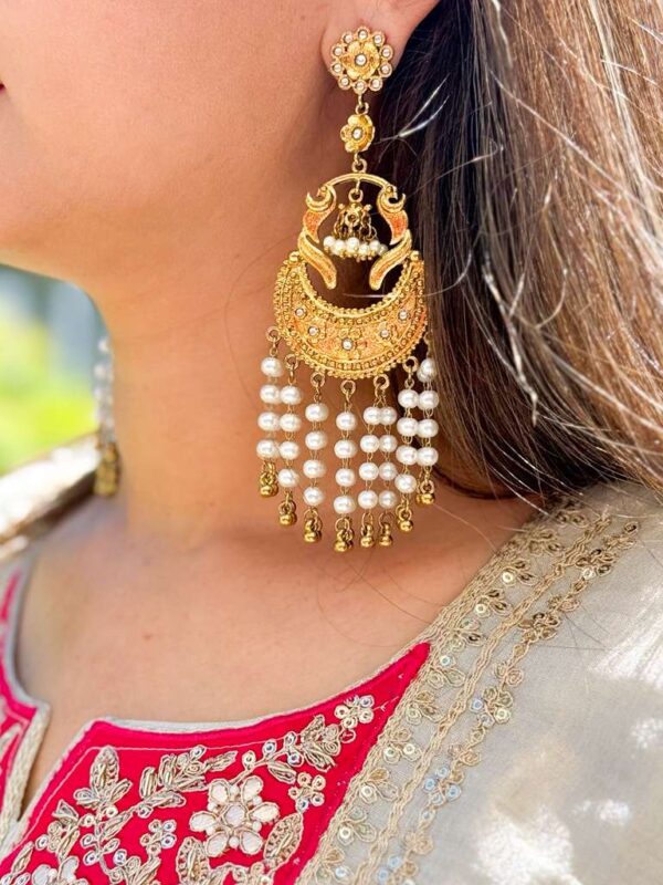 Half chaand pearls drop Earrings-JE041