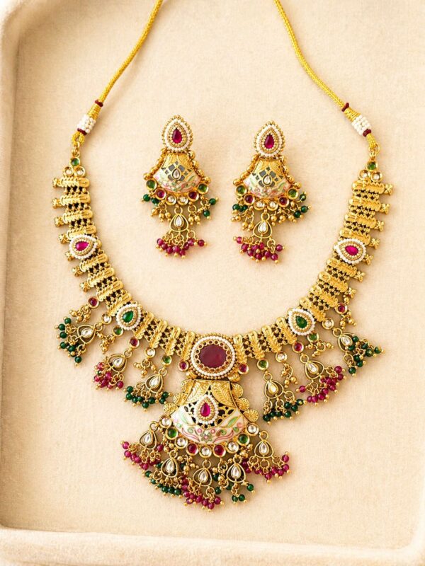 Golden red and green necklace set-NE034