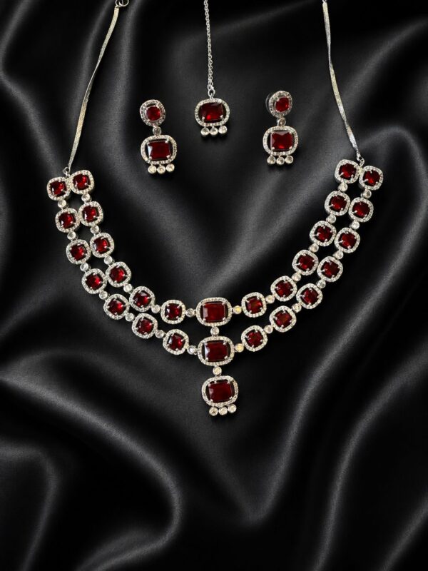 American diamond ruby red necklace set -AD101